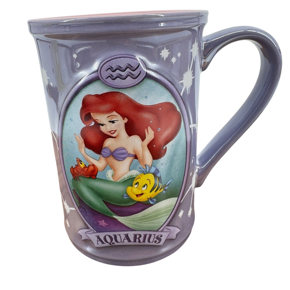 Disney The Little Mermaid Aquarius Zodiac 16oz Mug Ariel Flounder Sebastian NEW